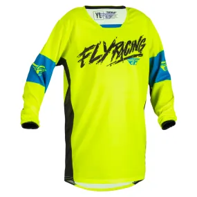 2023 Fly Racing Kinetic Khaos Youth MX Jersey (Hi-Viz/Black/Cyan, UK Size:M)