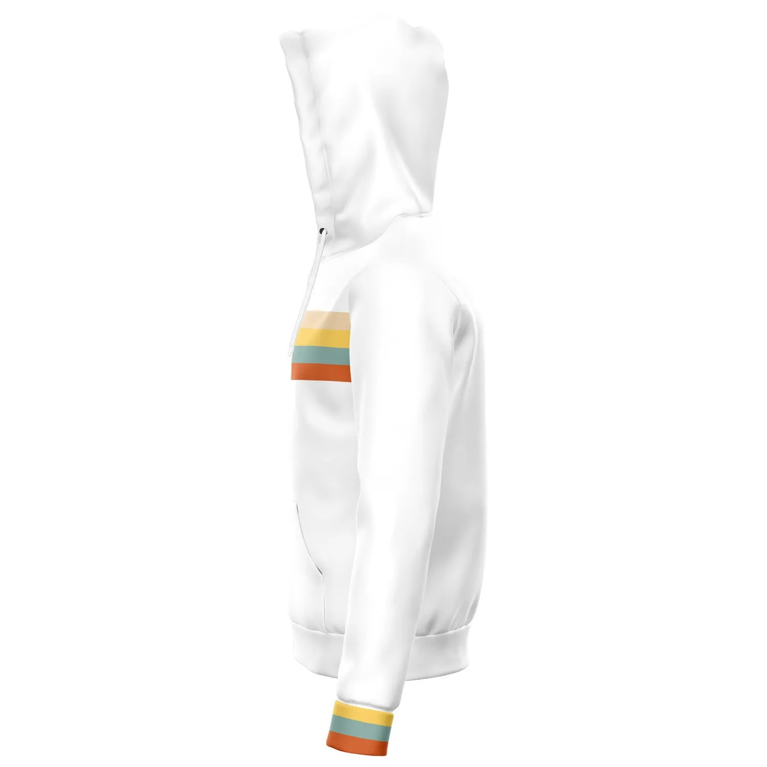 70s Retro Stripe Zip Up Hoodie, Groovy White Front Zipper Pocket Men Women Unisex Adult Aesthetic Graphic Cotton Hooded Sweatshirt