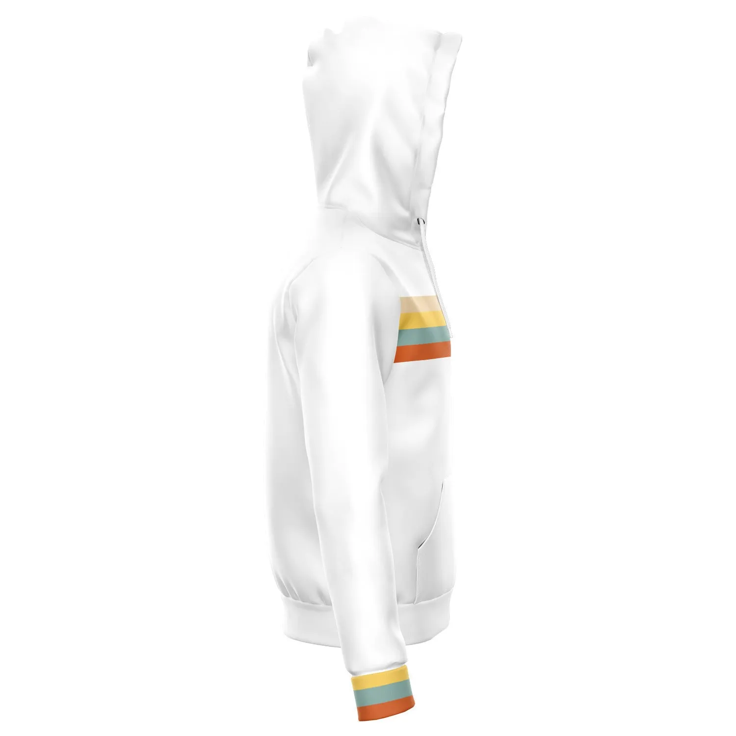 70s Retro Stripe Zip Up Hoodie, Groovy White Front Zipper Pocket Men Women Unisex Adult Aesthetic Graphic Cotton Hooded Sweatshirt