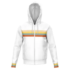 70s Retro Stripe Zip Up Hoodie, Groovy White Front Zipper Pocket Men Women Unisex Adult Aesthetic Graphic Cotton Hooded Sweatshirt