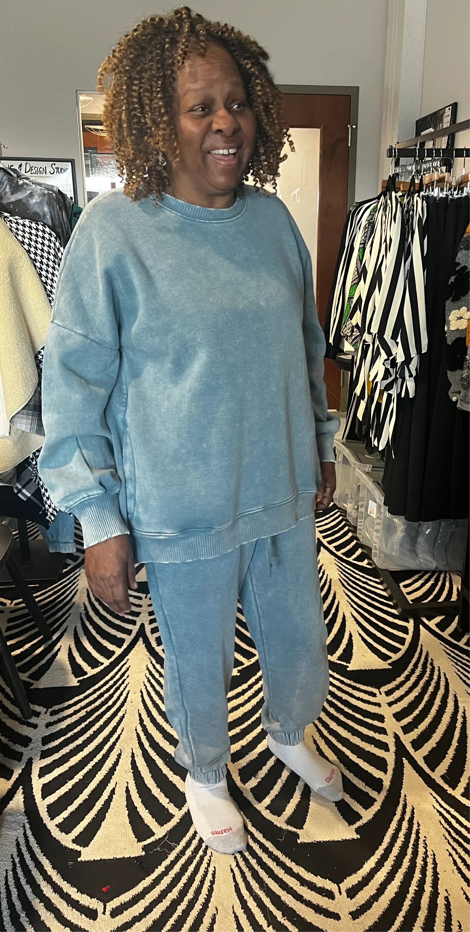 Acid Wash Fleece Hi-low Hem Pullover with Drawstring Pants Set, Plus
