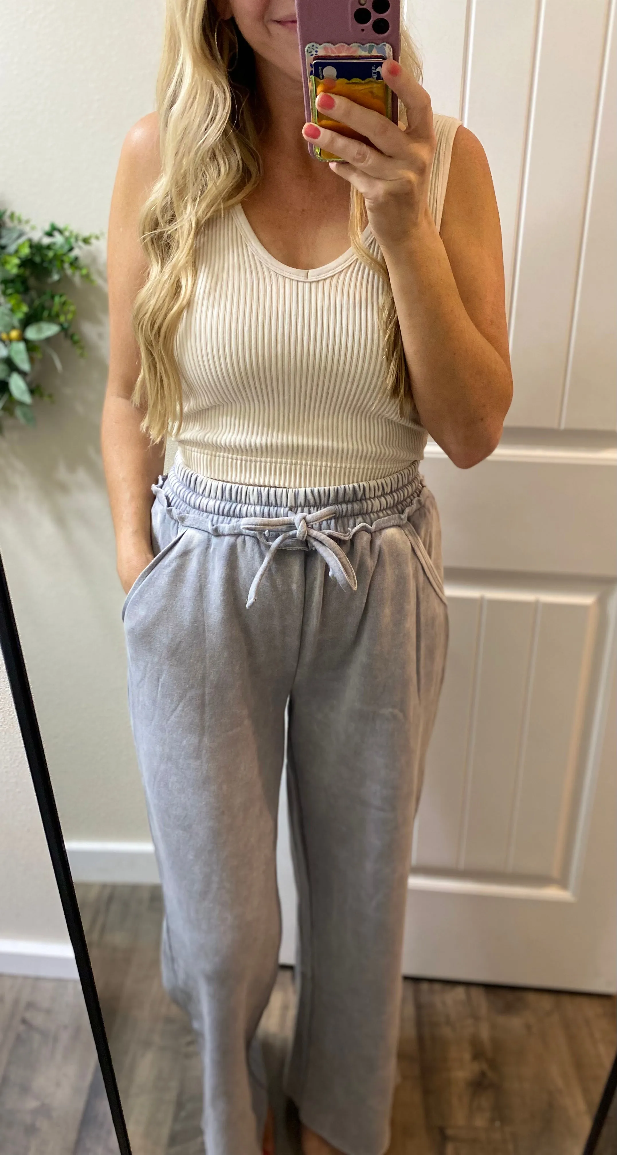 ACID WASH FLEECE PALAZZO SWEATPANTS