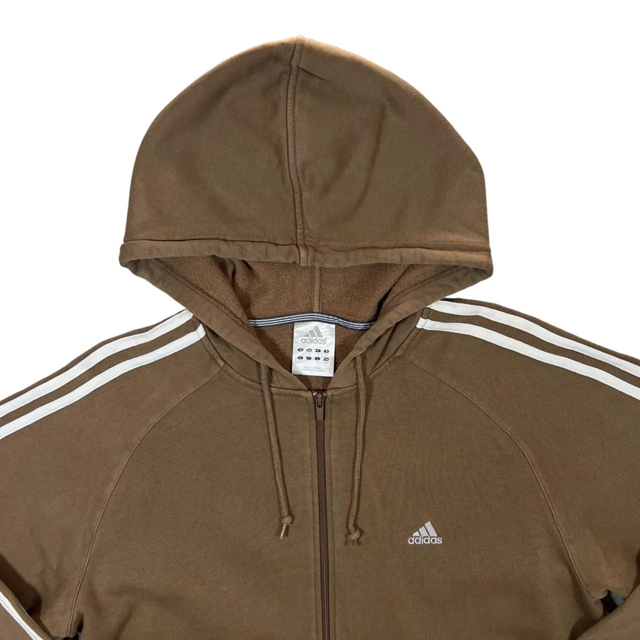 ADIDAS Classic Mini Logo Three Stripe Brown Zip Hoodie