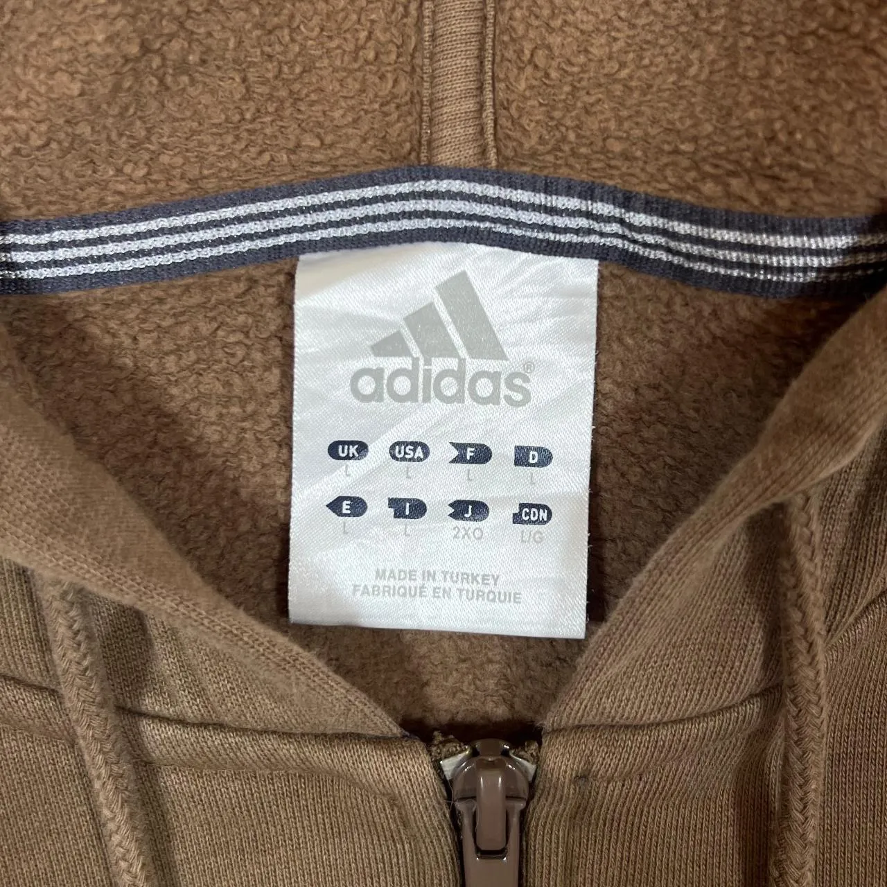 ADIDAS Classic Mini Logo Three Stripe Brown Zip Hoodie