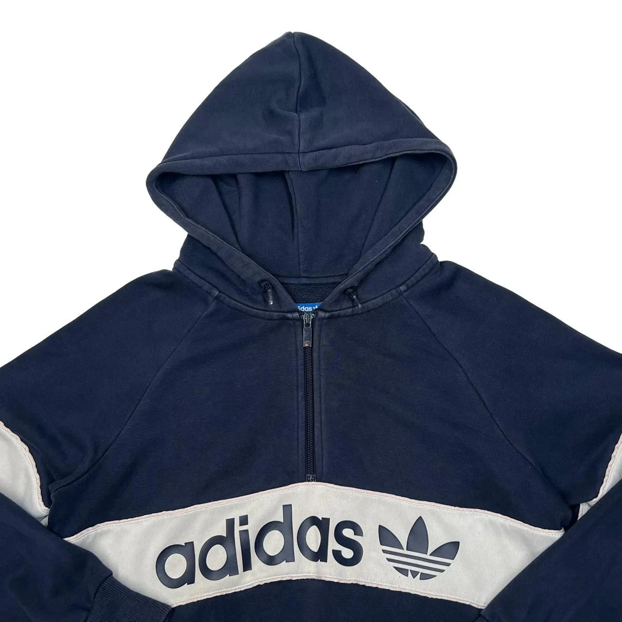 ADIDAS Colour Block Big Logo Spellout Graphic 1/4 Zip Pullover Hoodie