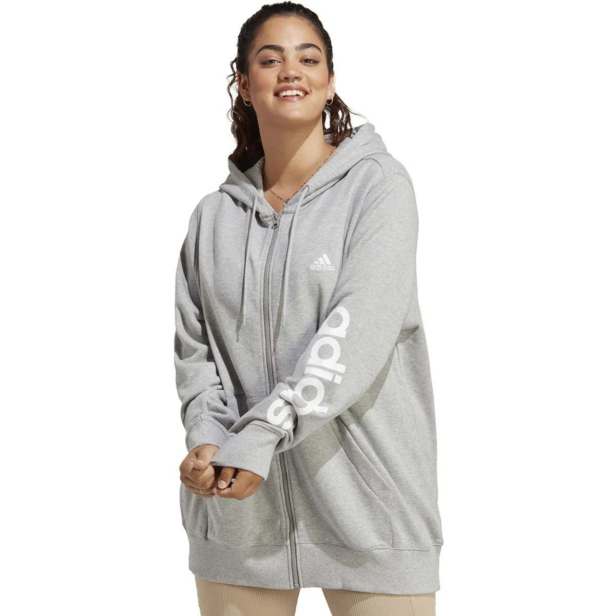 adidas Women's Essentials Linear Full-Zip French Terry Hoodie (Plus Size)