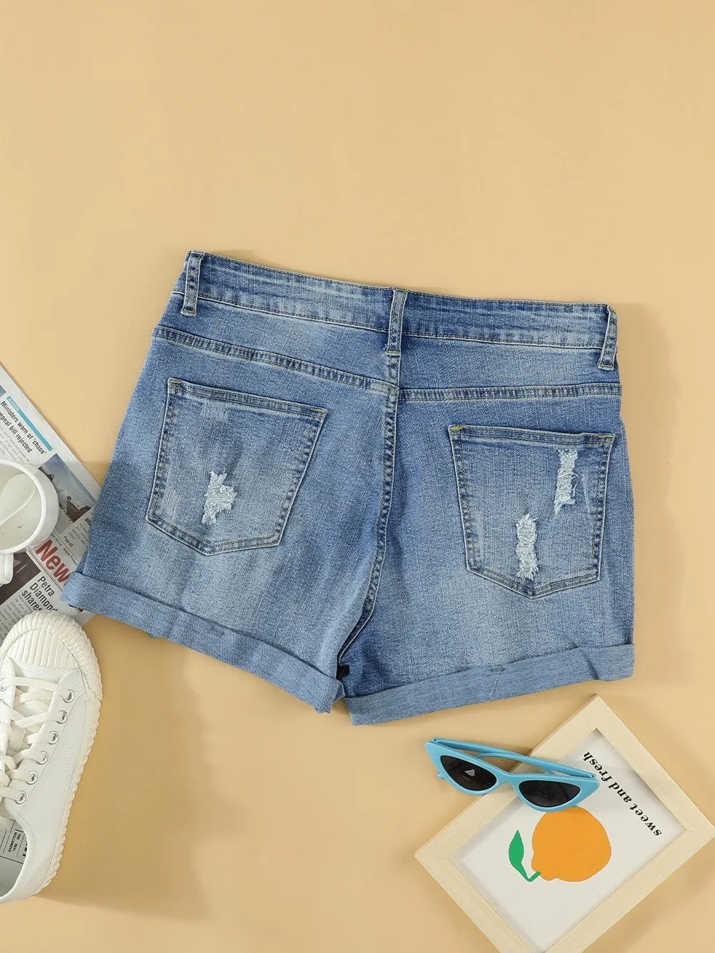 American Flag Denim Shorts with Lace-up Detail