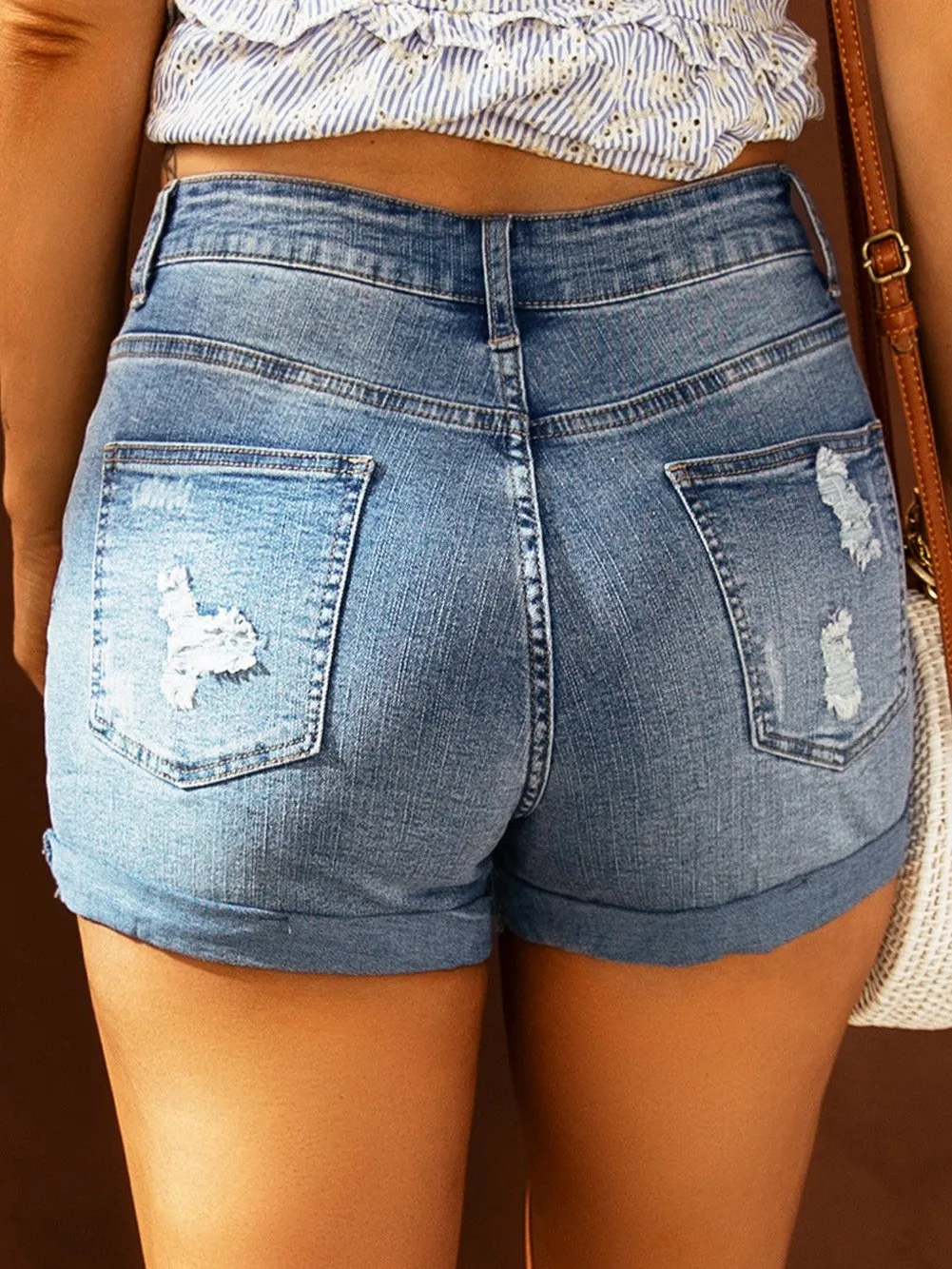 American Flag Denim Shorts with Lace-up Detail