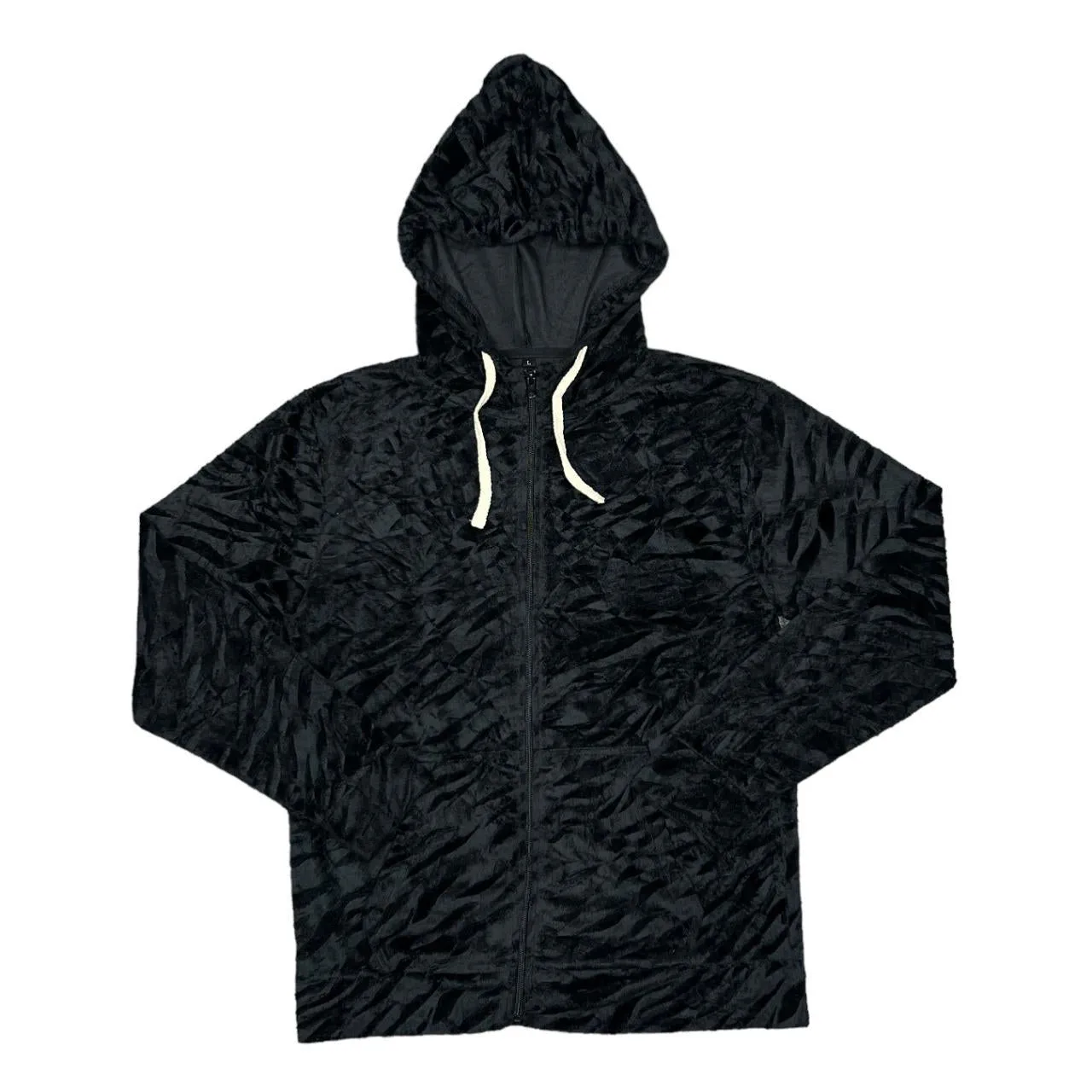 Animal Stripe Patterned Y2K Classic Basic Essential Velvet Velour Zip Hooded Tracksuit Top