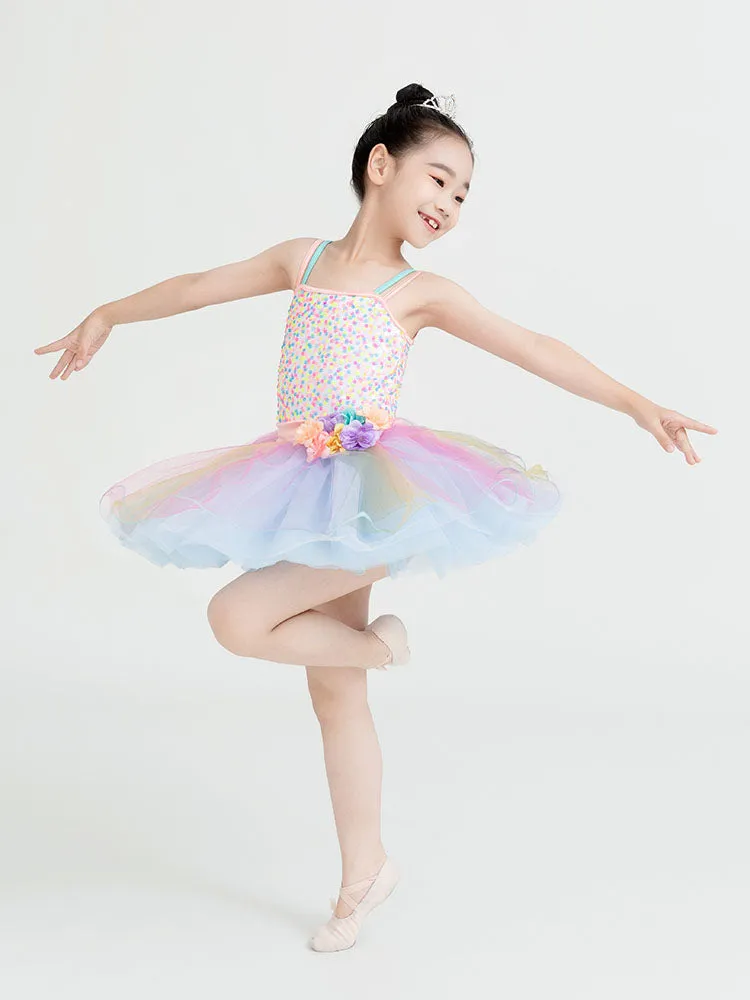 Ballet Dance Dress Colorful Sequin Gauze Dress Sling Stage Performance Costume