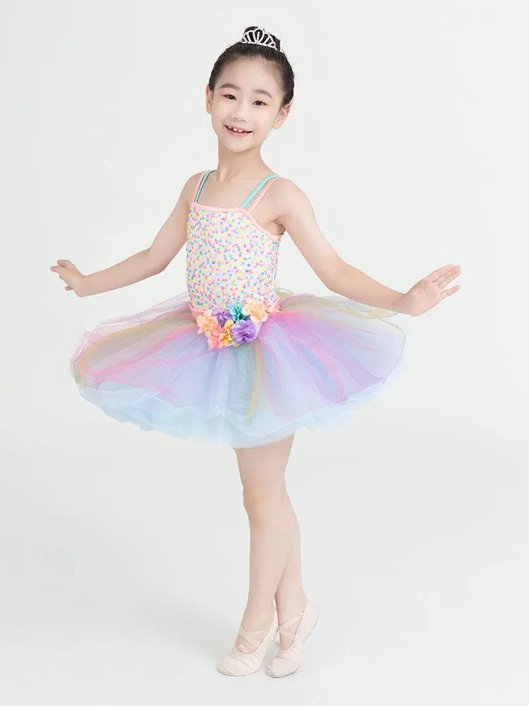 Ballet Dance Dress Colorful Sequin Gauze Dress Sling Stage Performance Costume