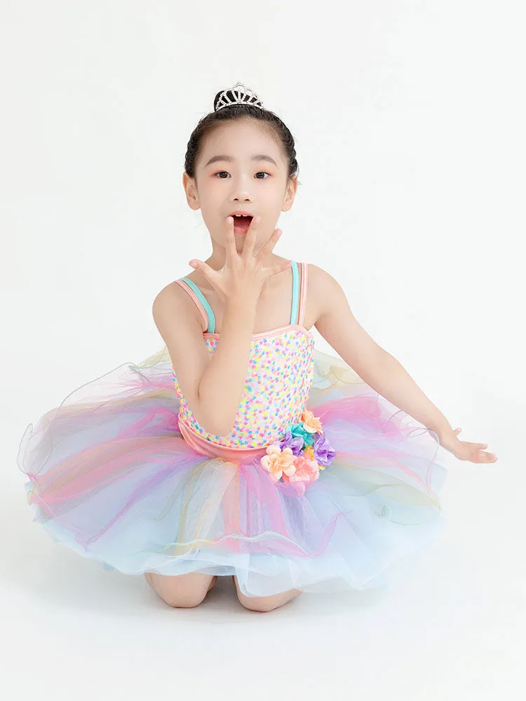 Ballet Dance Dress Colorful Sequin Gauze Dress Sling Stage Performance Costume