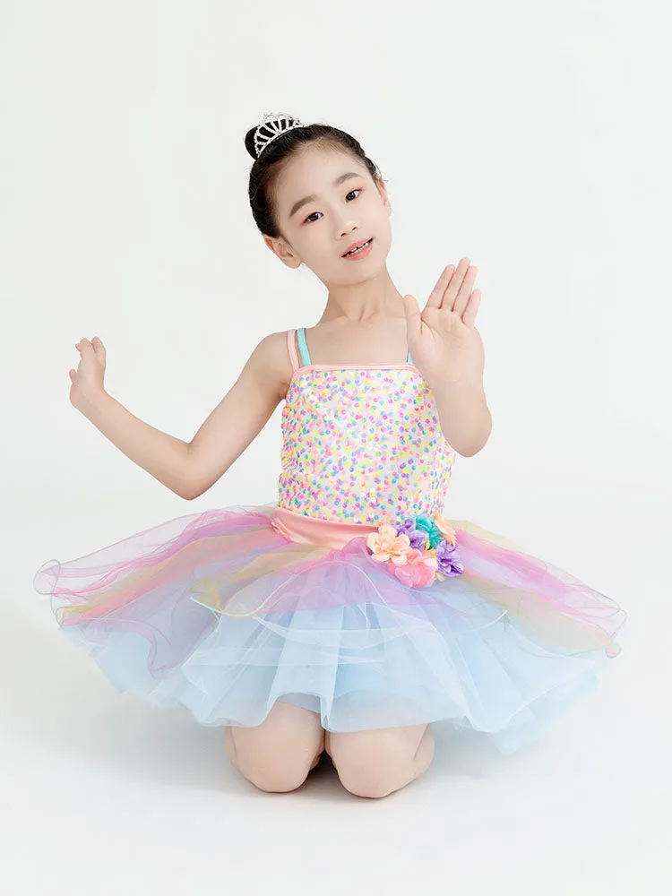 Ballet Dance Dress Colorful Sequin Gauze Dress Sling Stage Performance Costume