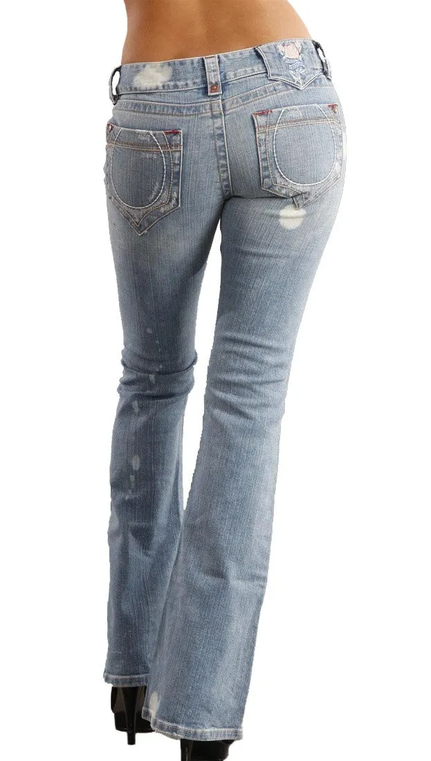 Blue Tattoo Wide Seam Bleach Flare Jeans