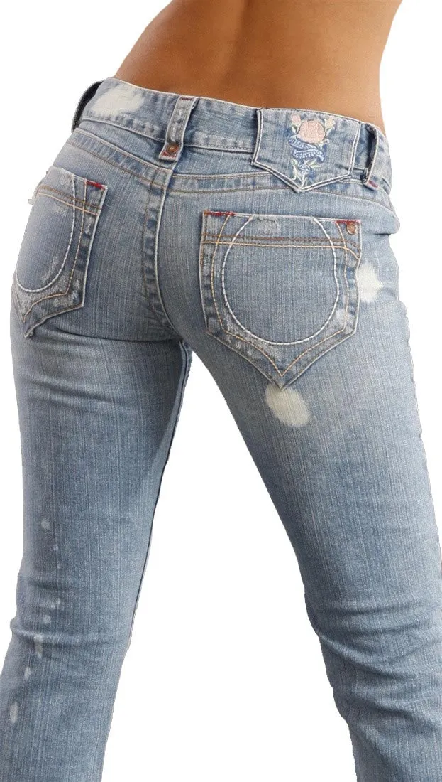 Blue Tattoo Wide Seam Bleach Flare Jeans