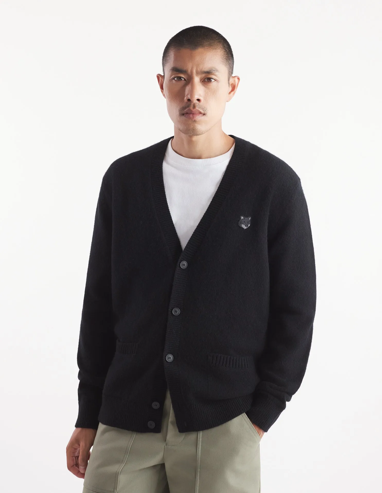 BOLD FOX HEAD PATCH REGULAR CARDIGAN IN LAMBSWOOL