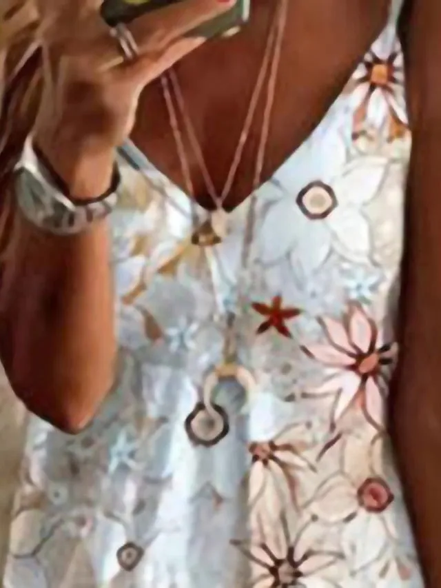 Casual Dress Mini Dress Beige Sleeveless Floral Print Spring Summer Spaghetti Strap Casual  S M L XL XXL for Women