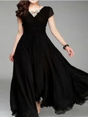 Casual Dress Swing Dress Long Dress Maxi Dress Black Purple Wine Short Sleeve Pure Color Ruched Spring Summer V Neck Modern Daily Wedding Guest Date Slim  S M L XL XXL 3XL 4XL 5XL for Women