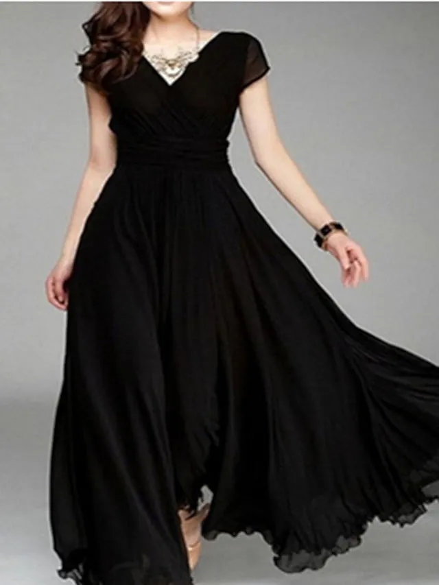 Casual Dress Swing Dress Long Dress Maxi Dress Black Purple Wine Short Sleeve Pure Color Ruched Spring Summer V Neck Modern Daily Wedding Guest Date Slim  S M L XL XXL 3XL 4XL 5XL for Women