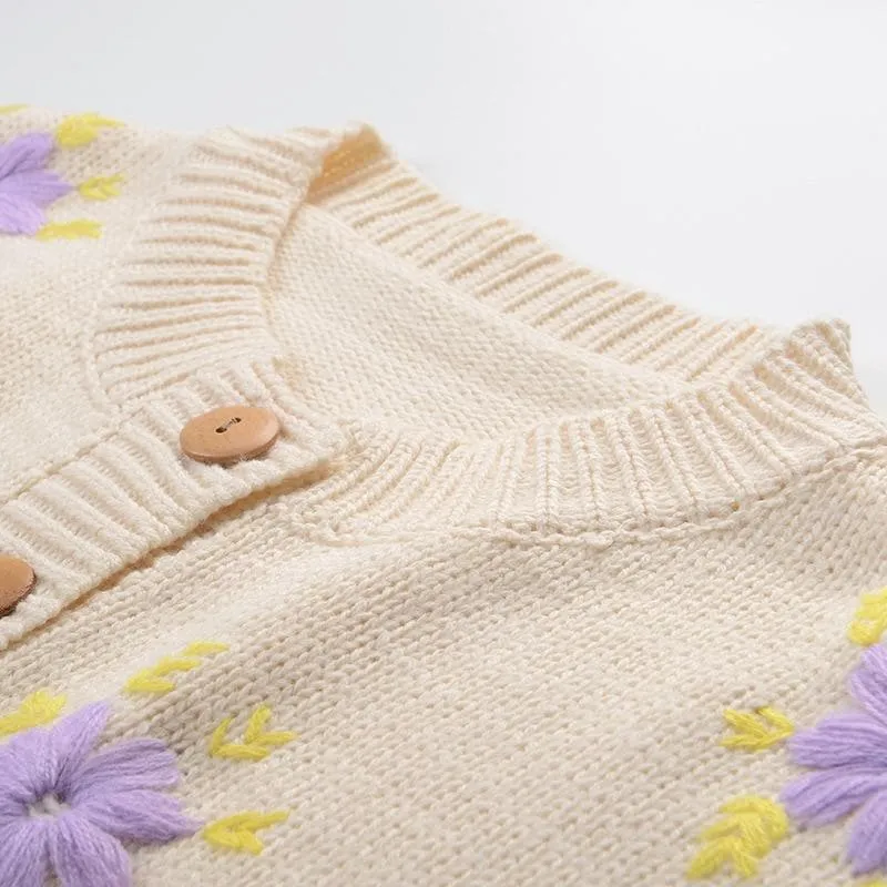 Casual Vintage Embroidered Cardigan
