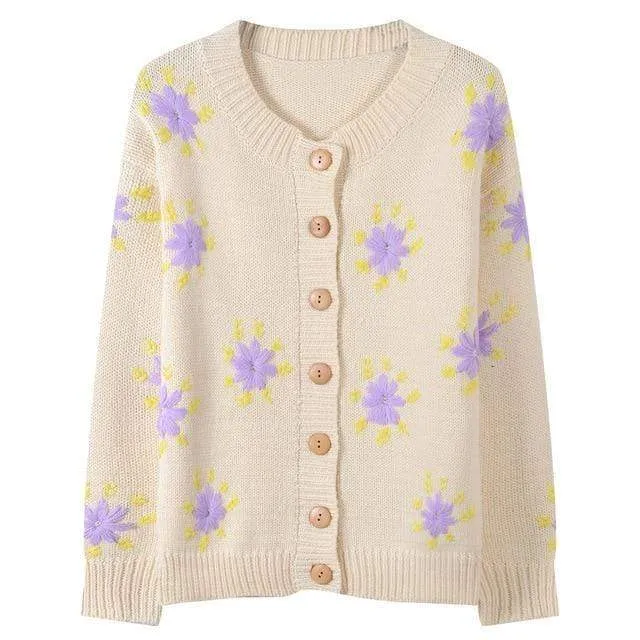 Casual Vintage Embroidered Cardigan
