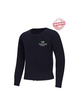 Centennial Academy Jewel Neck Cardigan Sweater Jewel Neck Cardigan Sweater with Embroidered Centennial Academy Logo, Navy