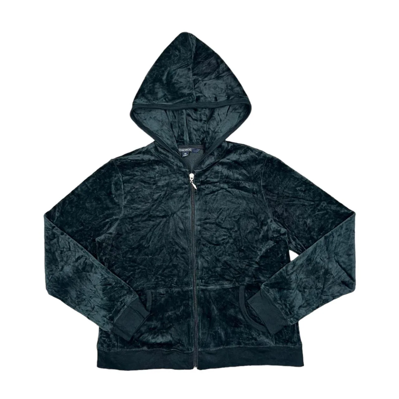 CHADWICKS Y2K Classic Basic Essential Velvet Velour Zip Hooded Tracksuit Top