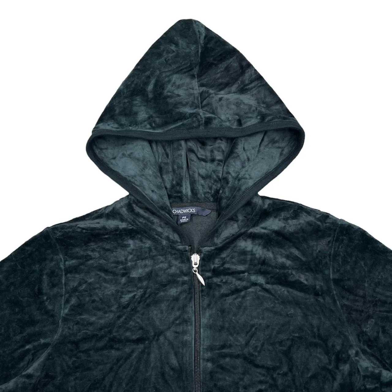 CHADWICKS Y2K Classic Basic Essential Velvet Velour Zip Hooded Tracksuit Top