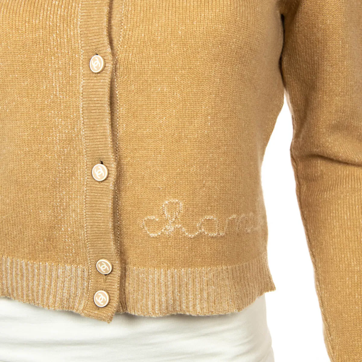 Chanel Beige Cashmere Logo Cardigan Size S | US 4 | FR 36