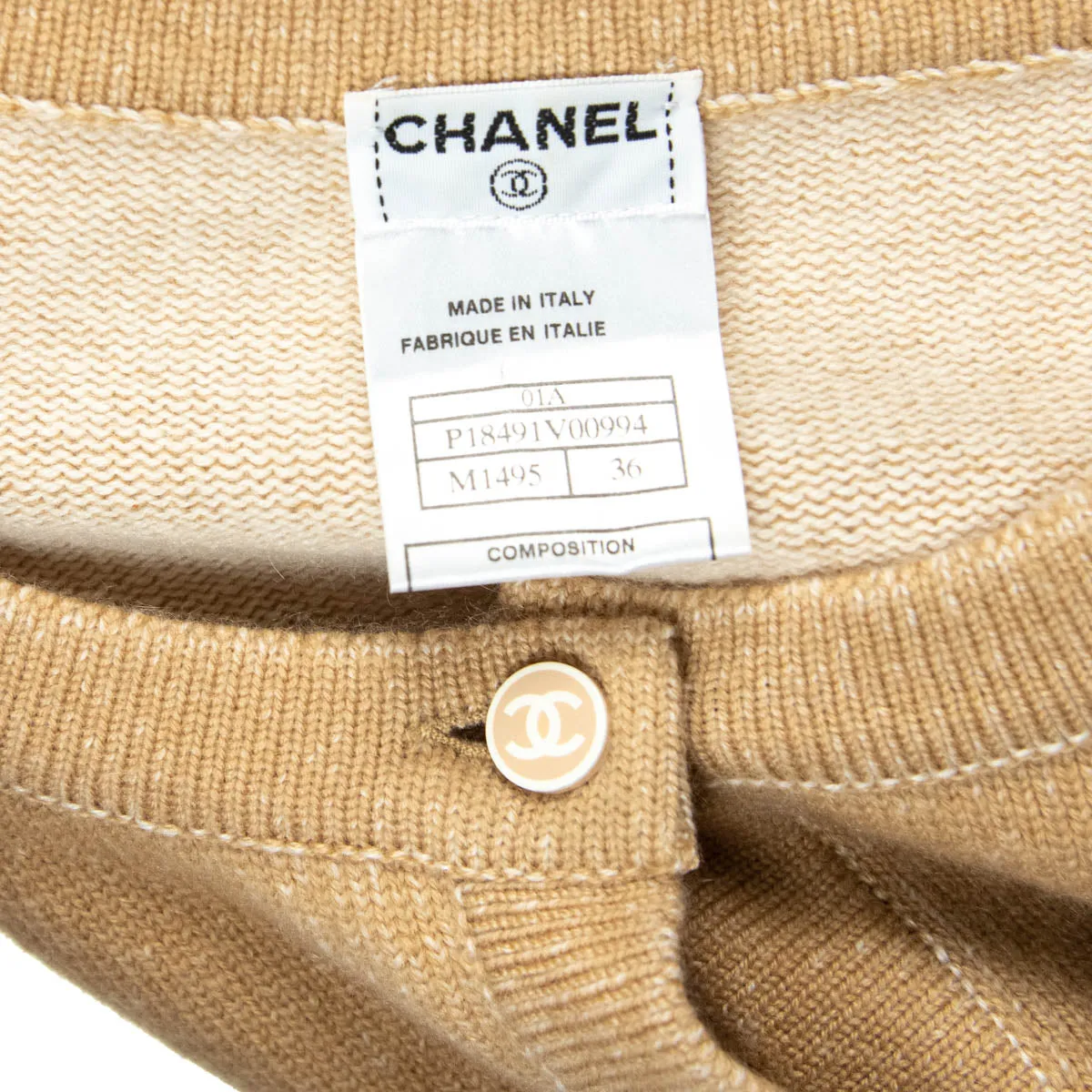 Chanel Beige Cashmere Logo Cardigan Size S | US 4 | FR 36