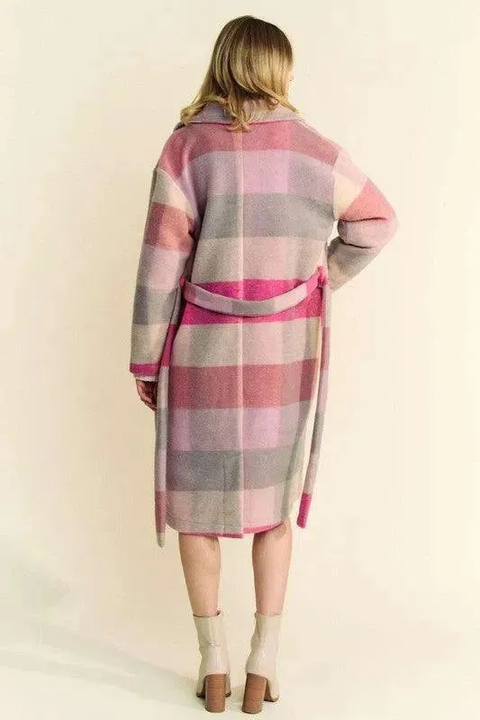 Color Block Collared Neck Tie Coat by Davi & Dani