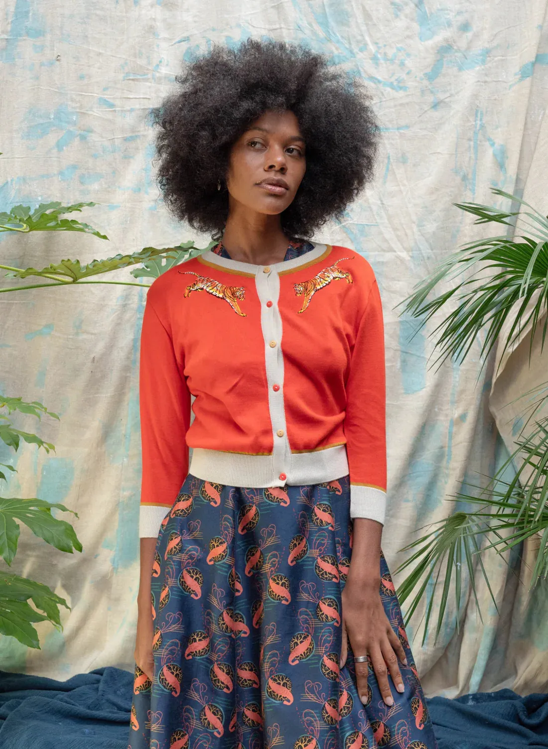 Coral Leaping Tiger Vera Cardigan by Palava