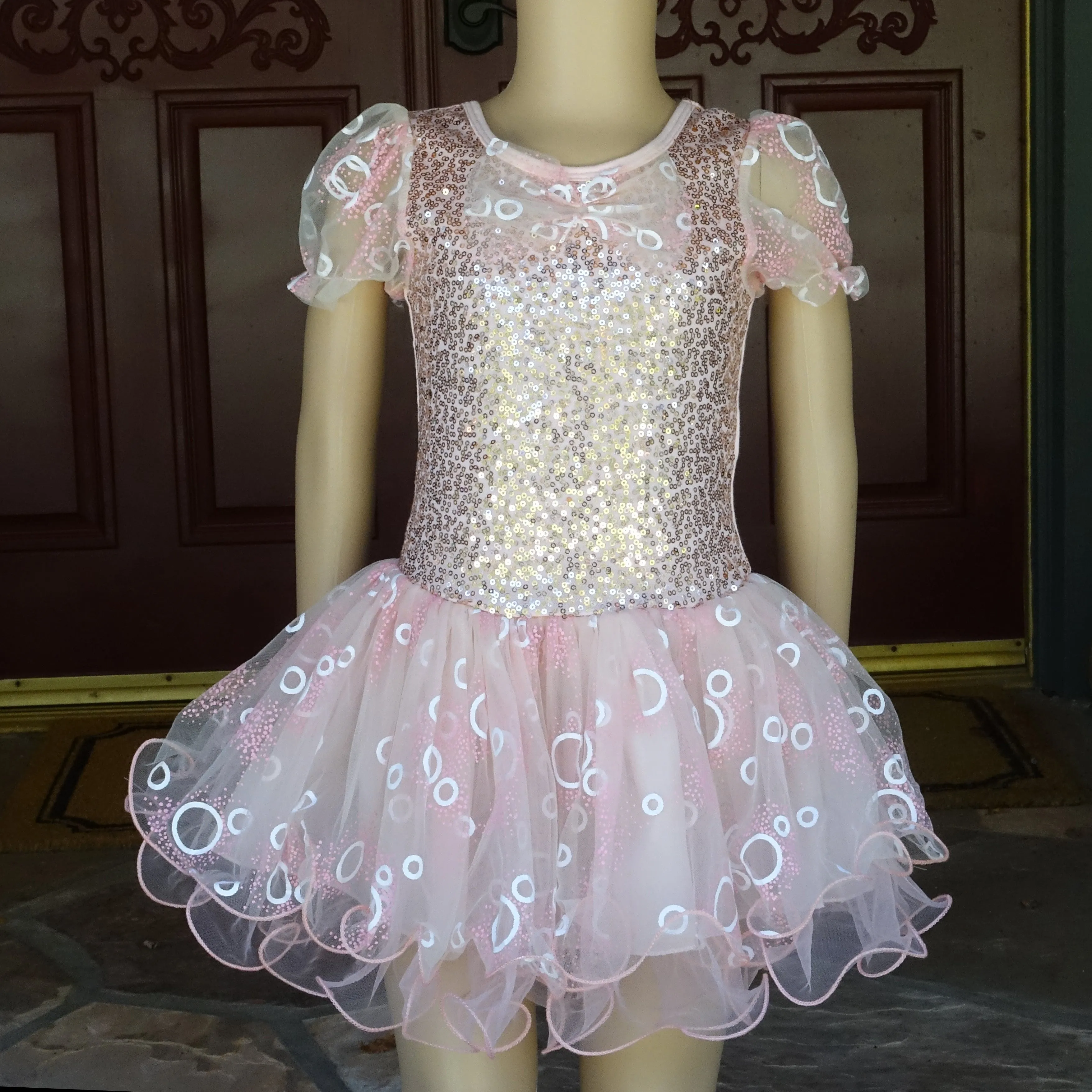 Coral Sequins Short Sleeve Dress