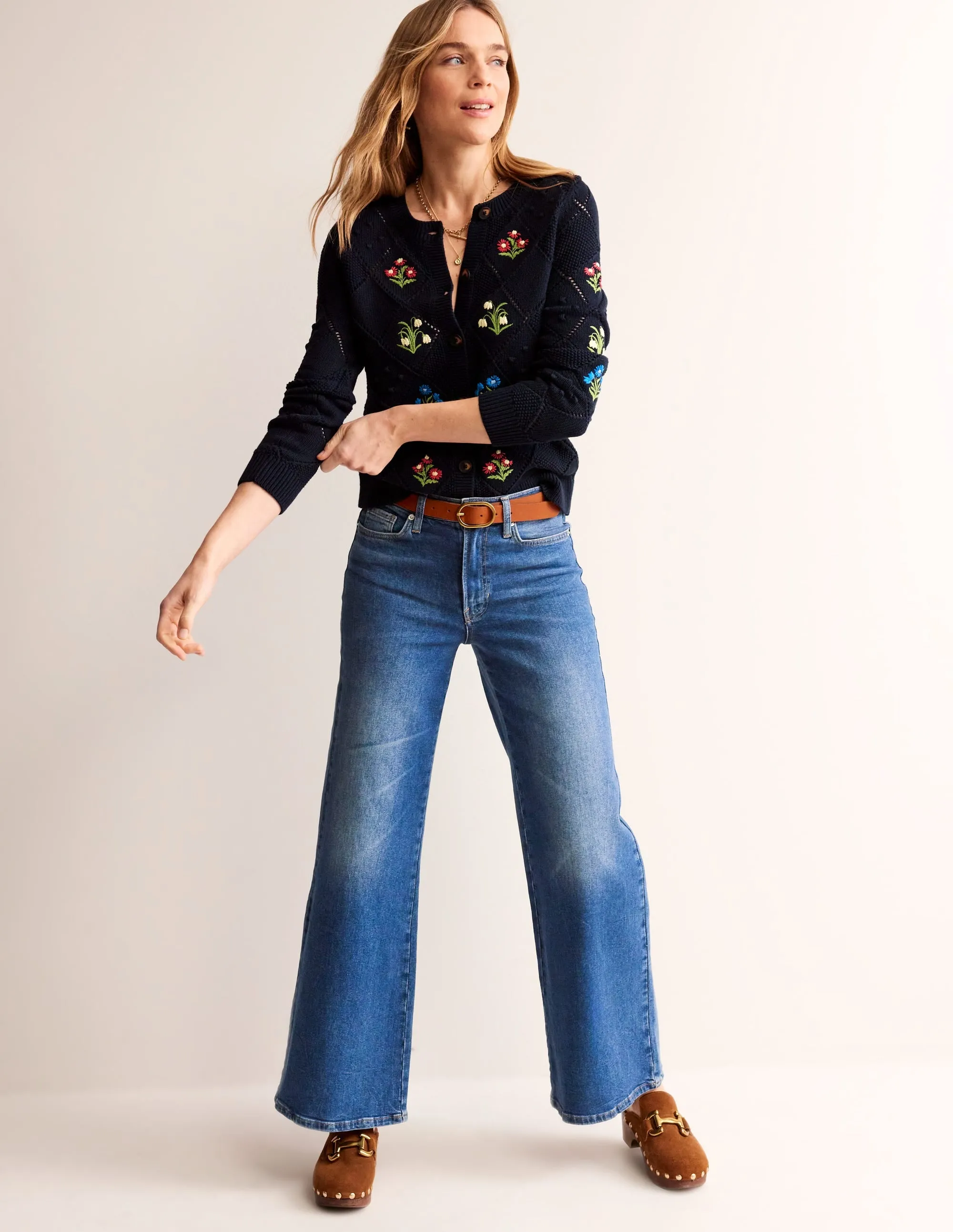 Cotton Embroidered Cardigan-Navy