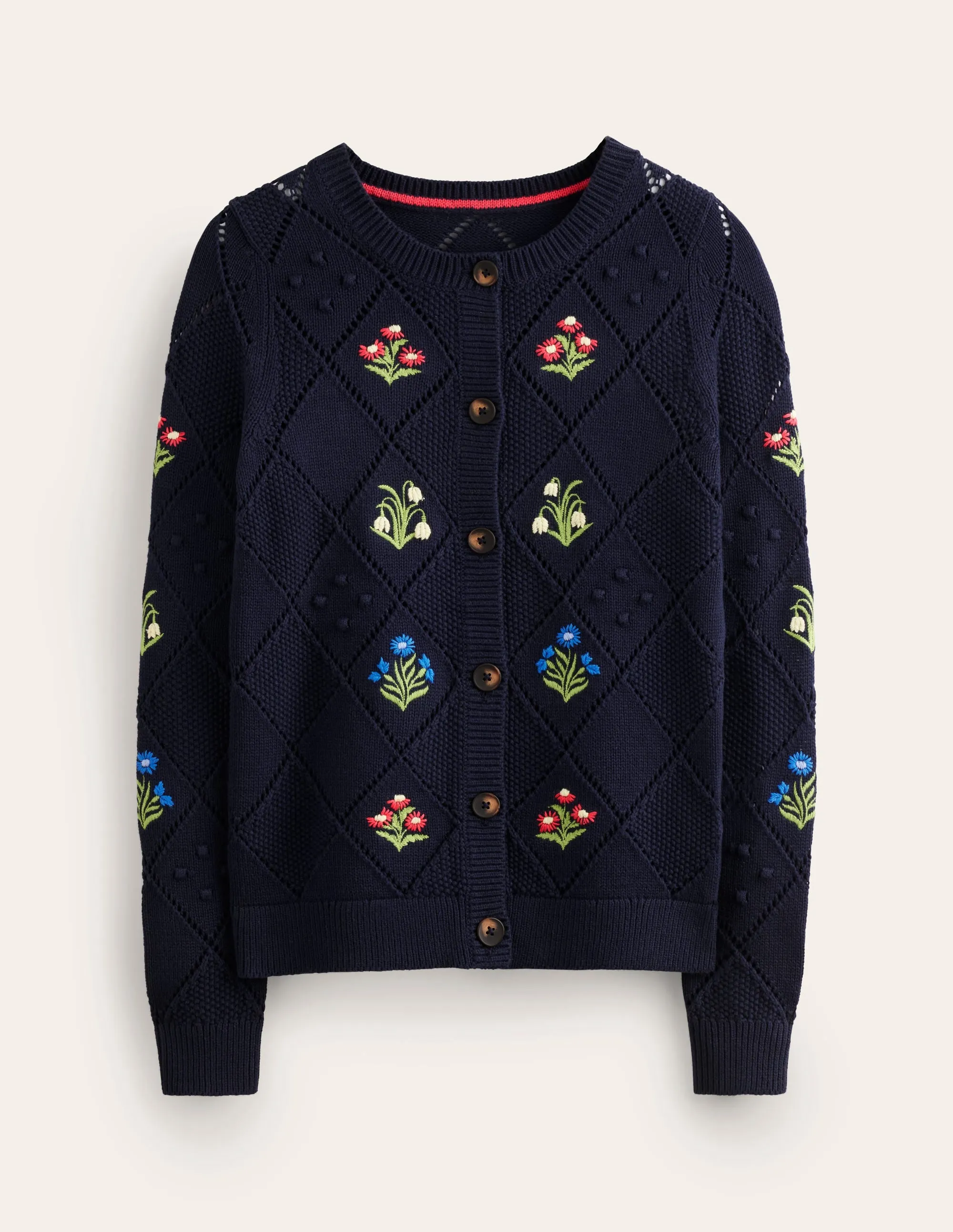 Cotton Embroidered Cardigan-Navy