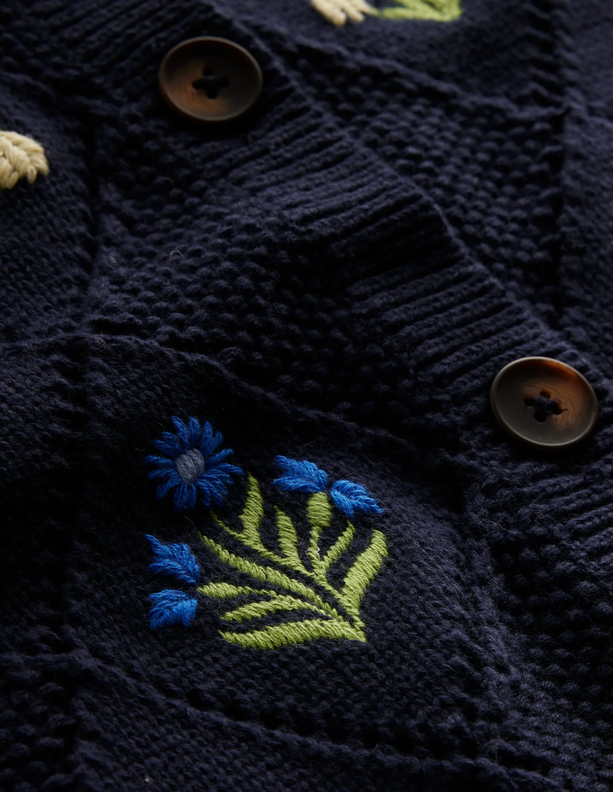 Cotton Embroidered Cardigan-Navy