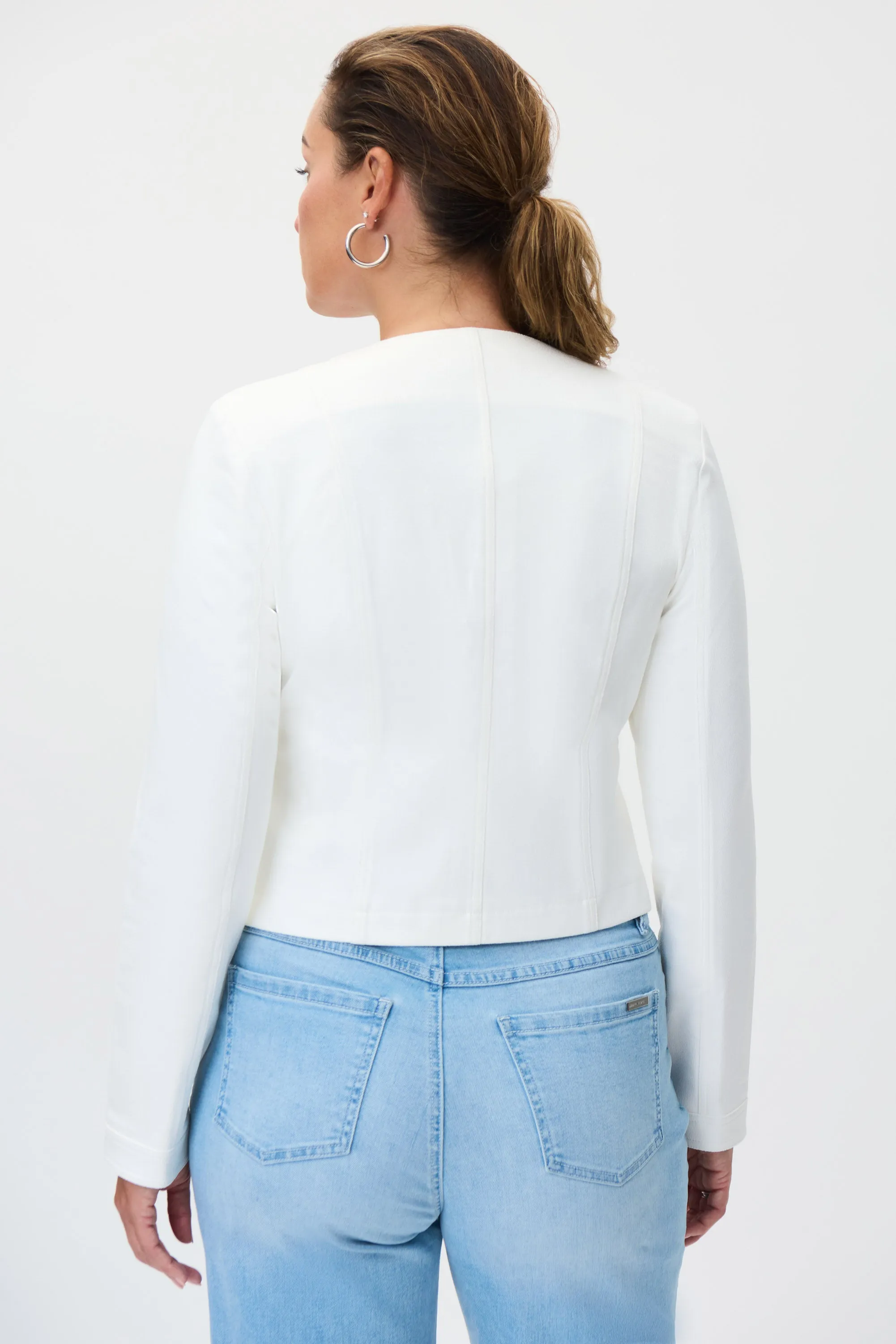Crew Neckline Suede Zipper Jacket w/ Grommet Detail