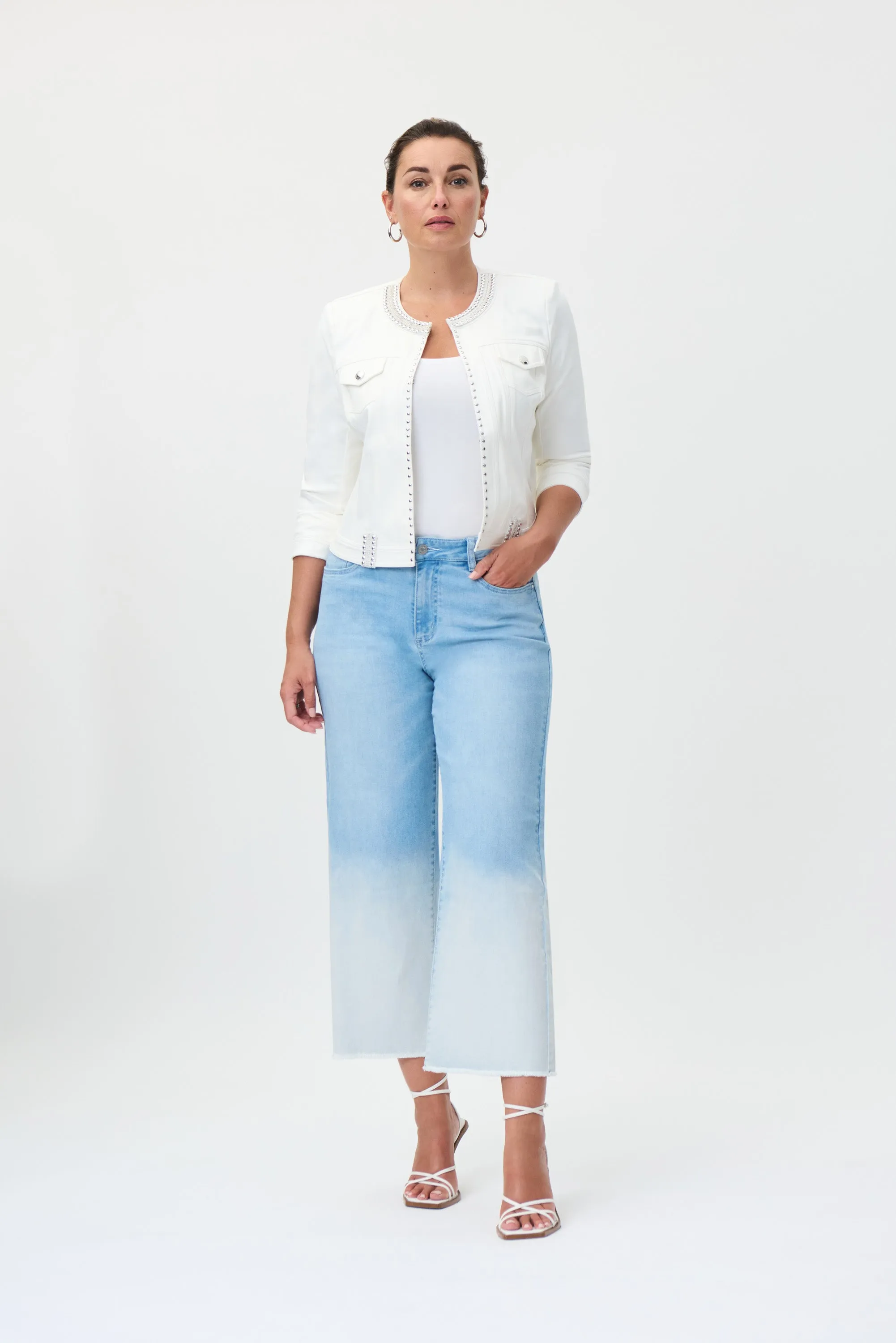 Crew Neckline Suede Zipper Jacket w/ Grommet Detail