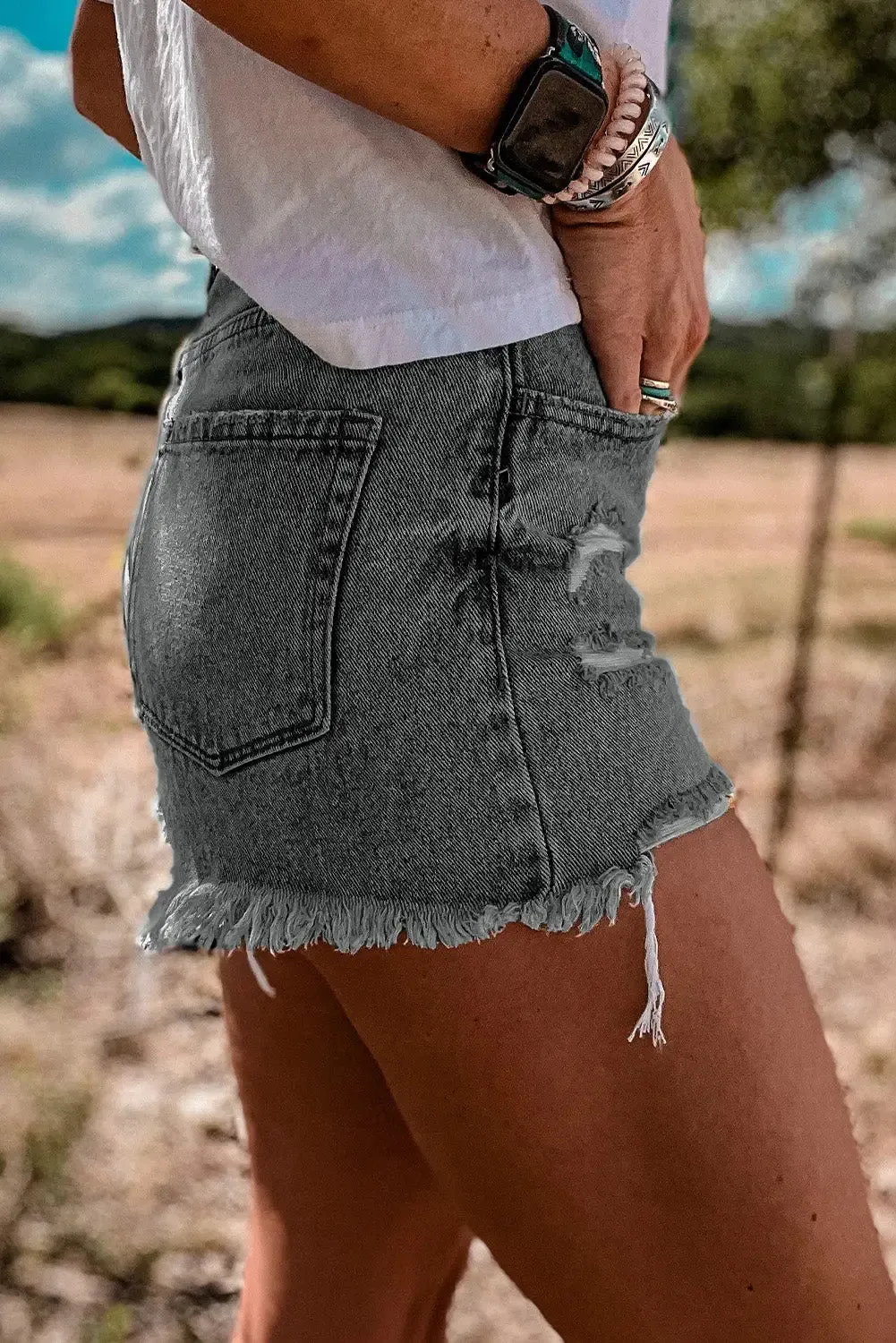 Crossover Waist Denim Short
