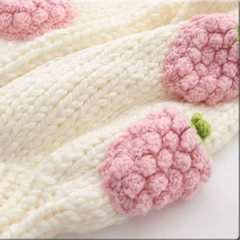 Cute Kawaii Chunky Cable Strawberry Cardigan Sweater