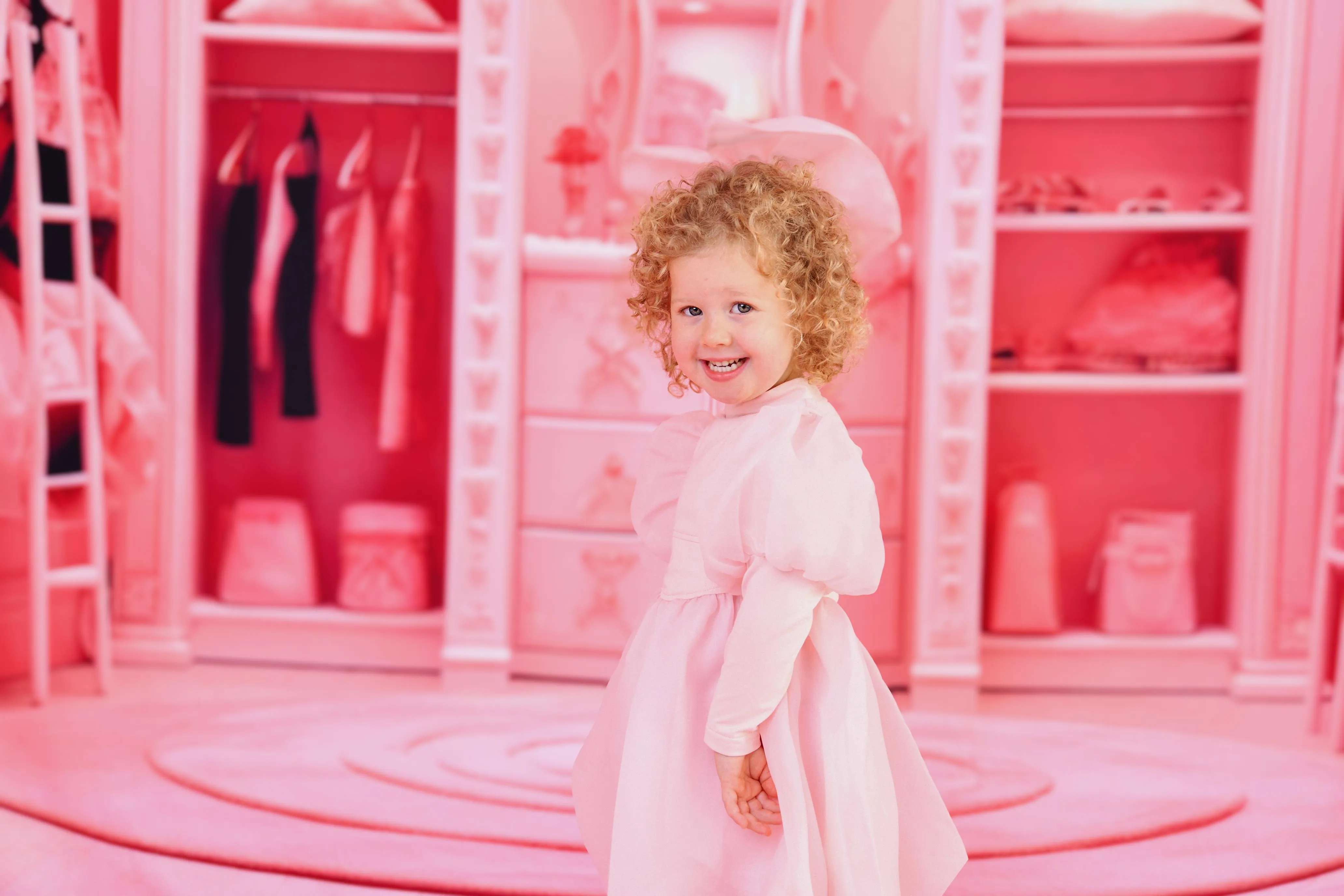 DOLLY WORLD PUFF LONG SLEEVE BALLOON ORGANZA DRESS WITH COTTON BODY dollypink
