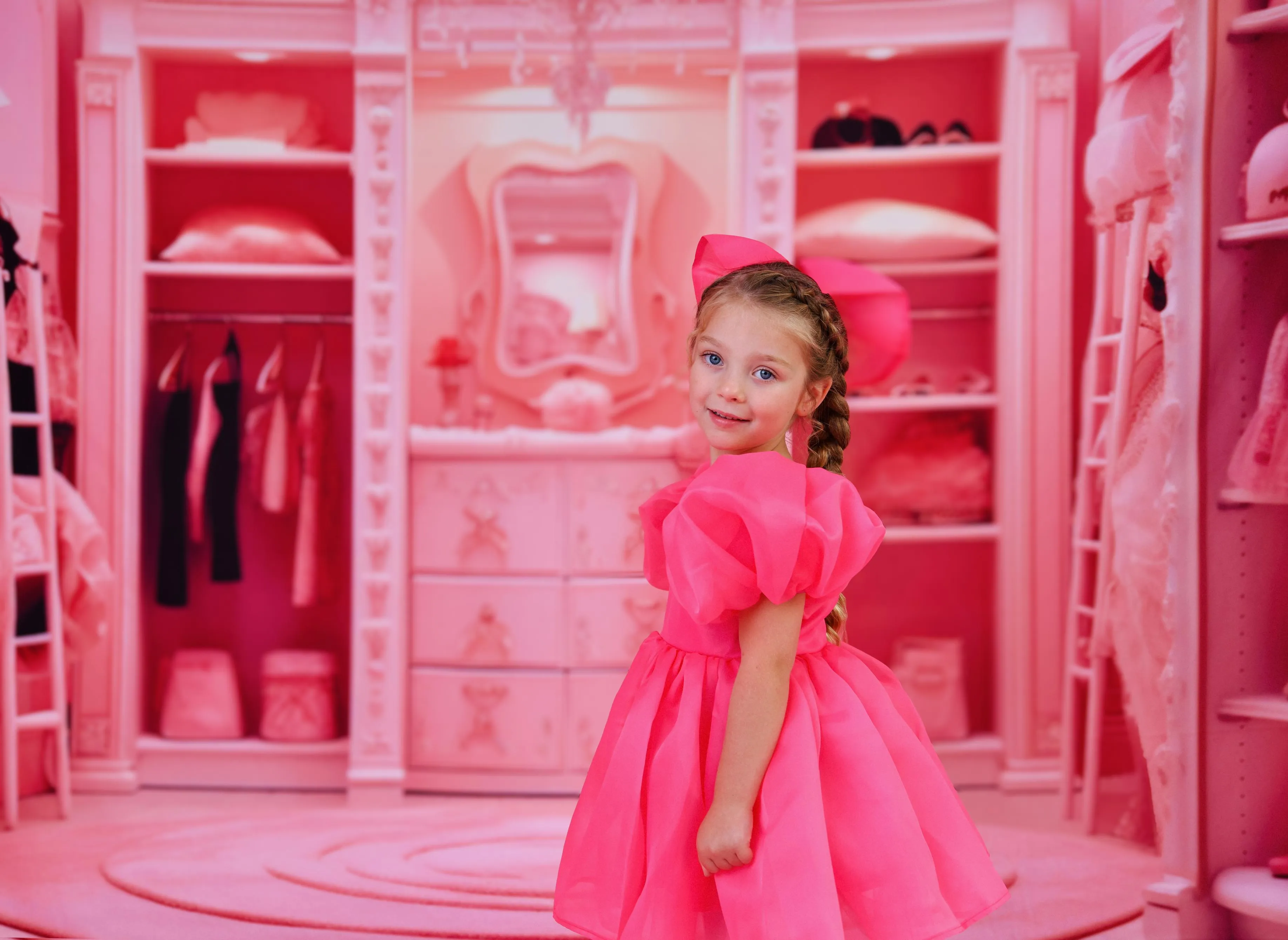 DOLLY WORLD V-BACK PUFF SLEEVE ORGANZA TUTU DRESS barbiepink