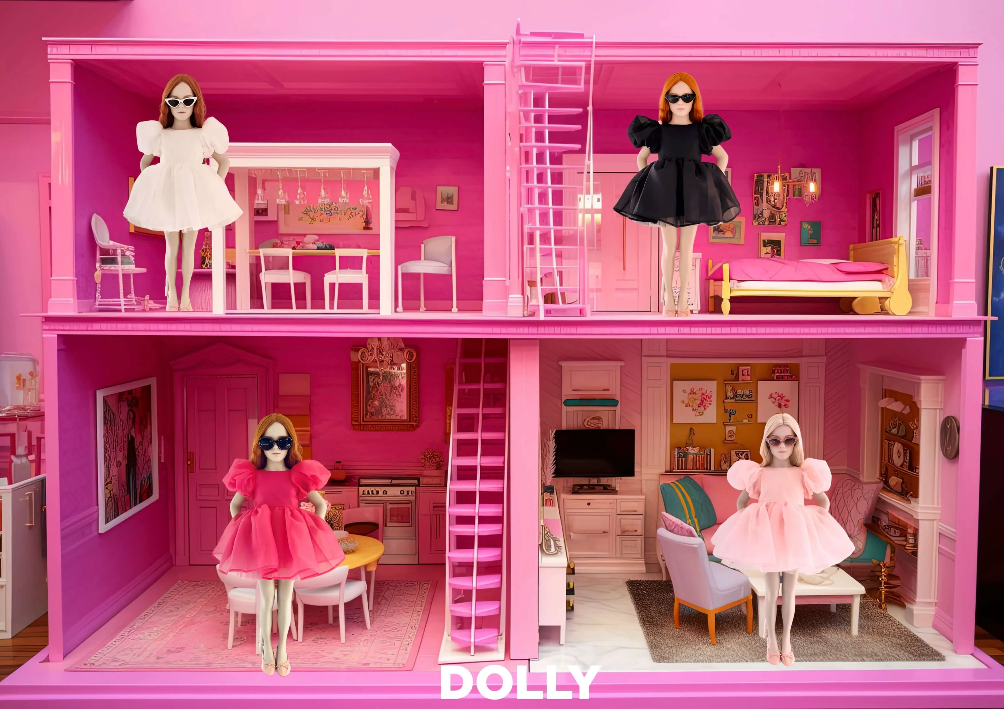 DOLLY WORLD V-BACK PUFF SLEEVE ORGANZA TUTU DRESS barbiepink