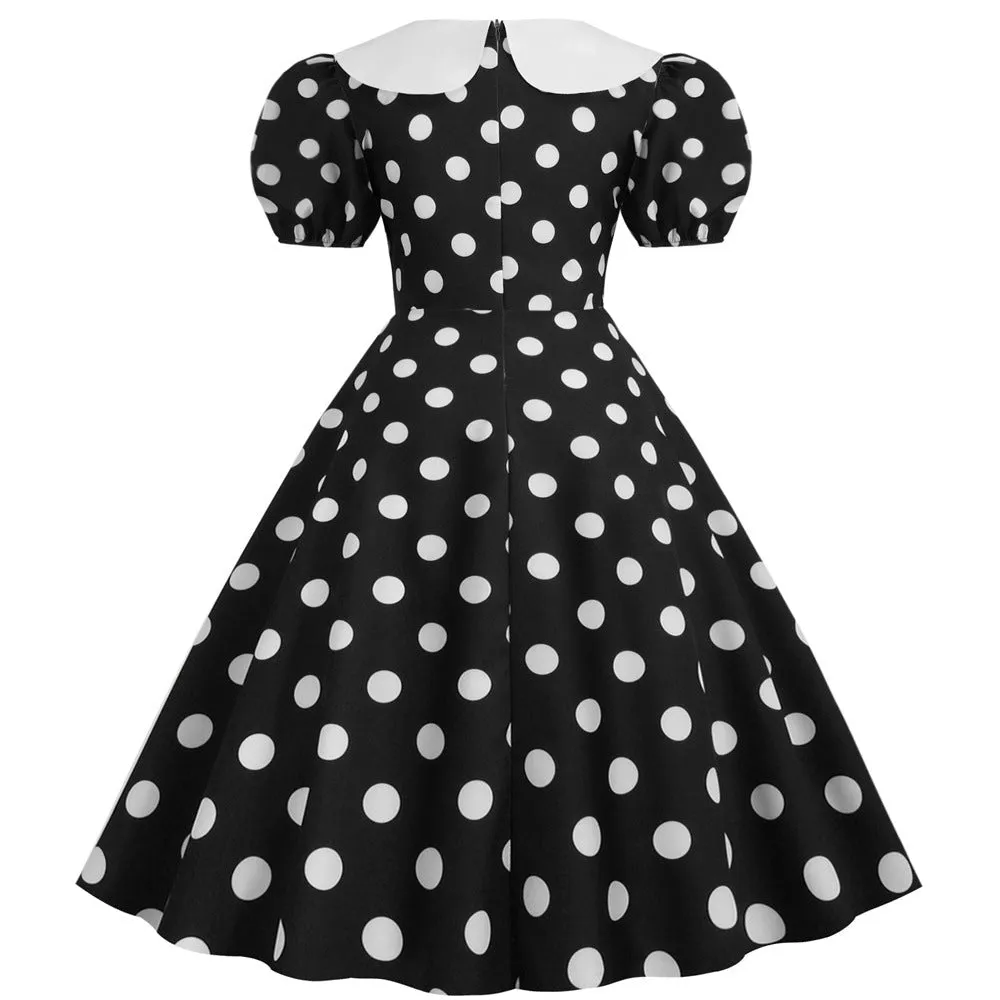 Dot Short Sleeve Doll Collar Print Dress
