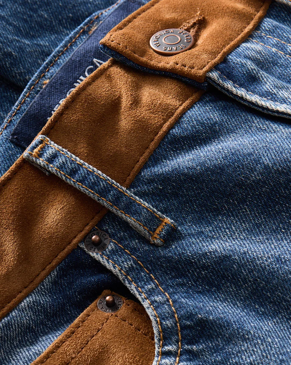 Dylan Suede-Patchwork Straight-Leg Jean