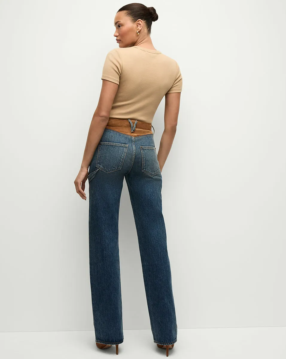 Dylan Suede-Patchwork Straight-Leg Jean