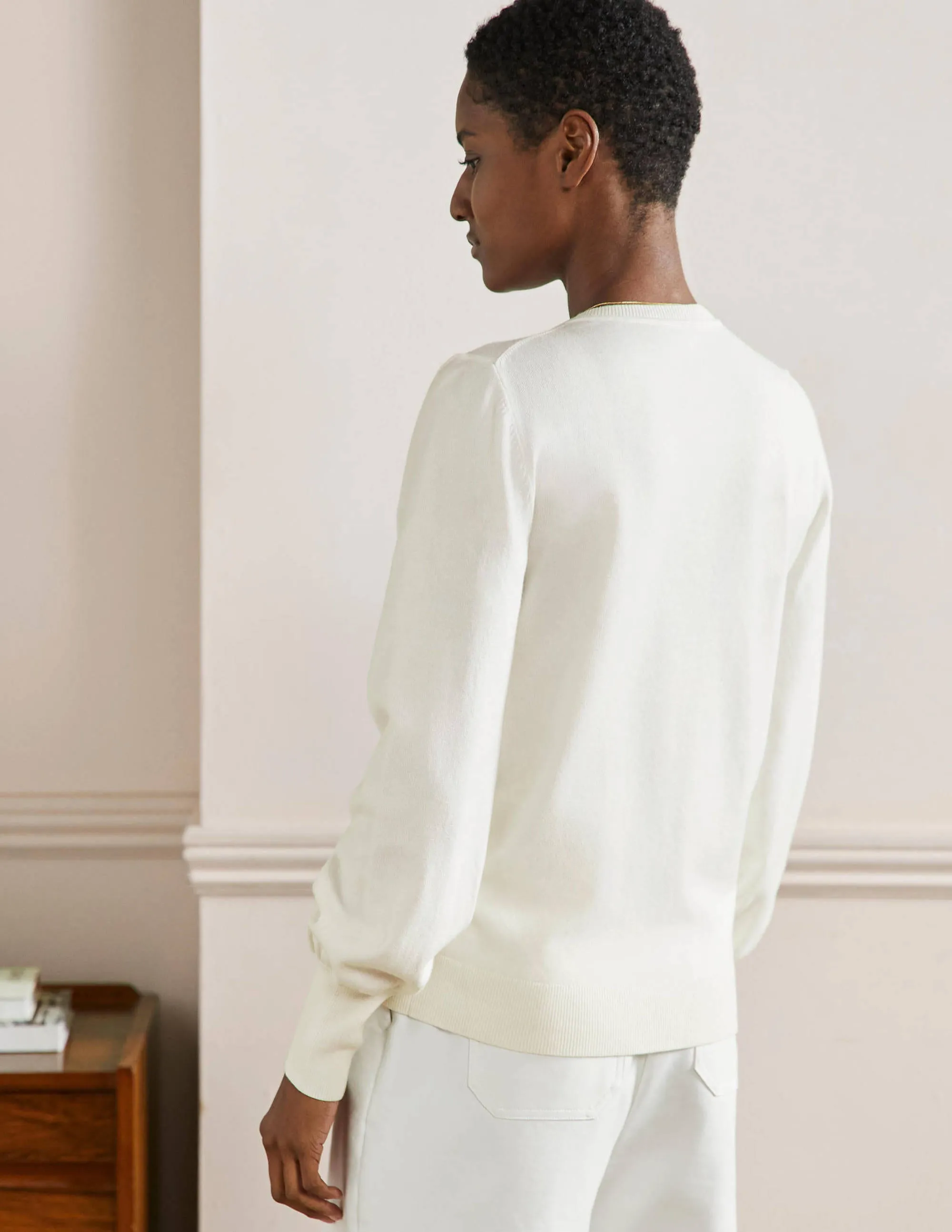 Embroidered Blouson Cardigan-Ivory