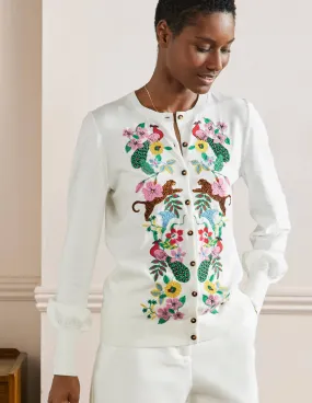 Embroidered Blouson Cardigan-Ivory