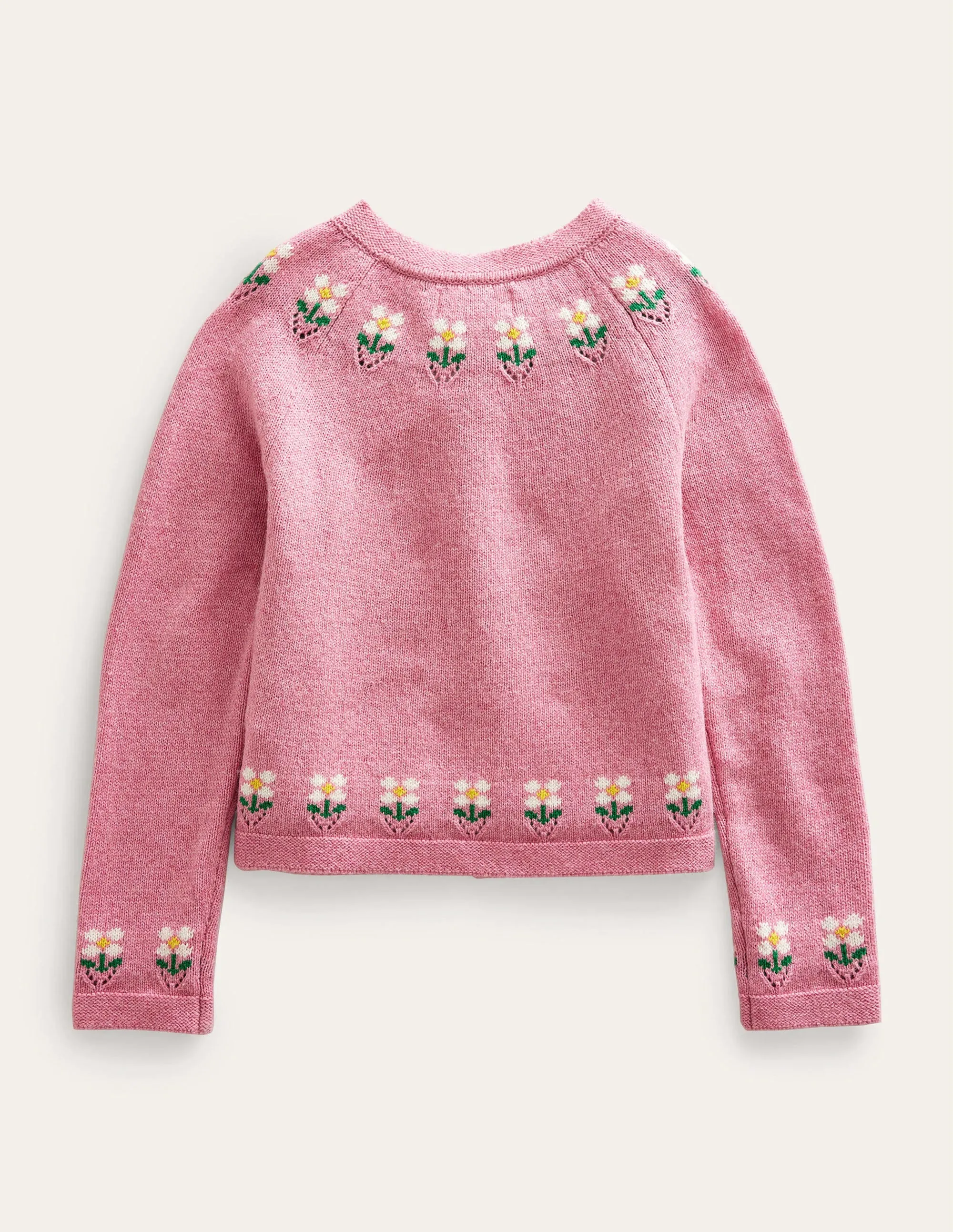 Embroidered Flower Cardigan-Almond Pink Marl