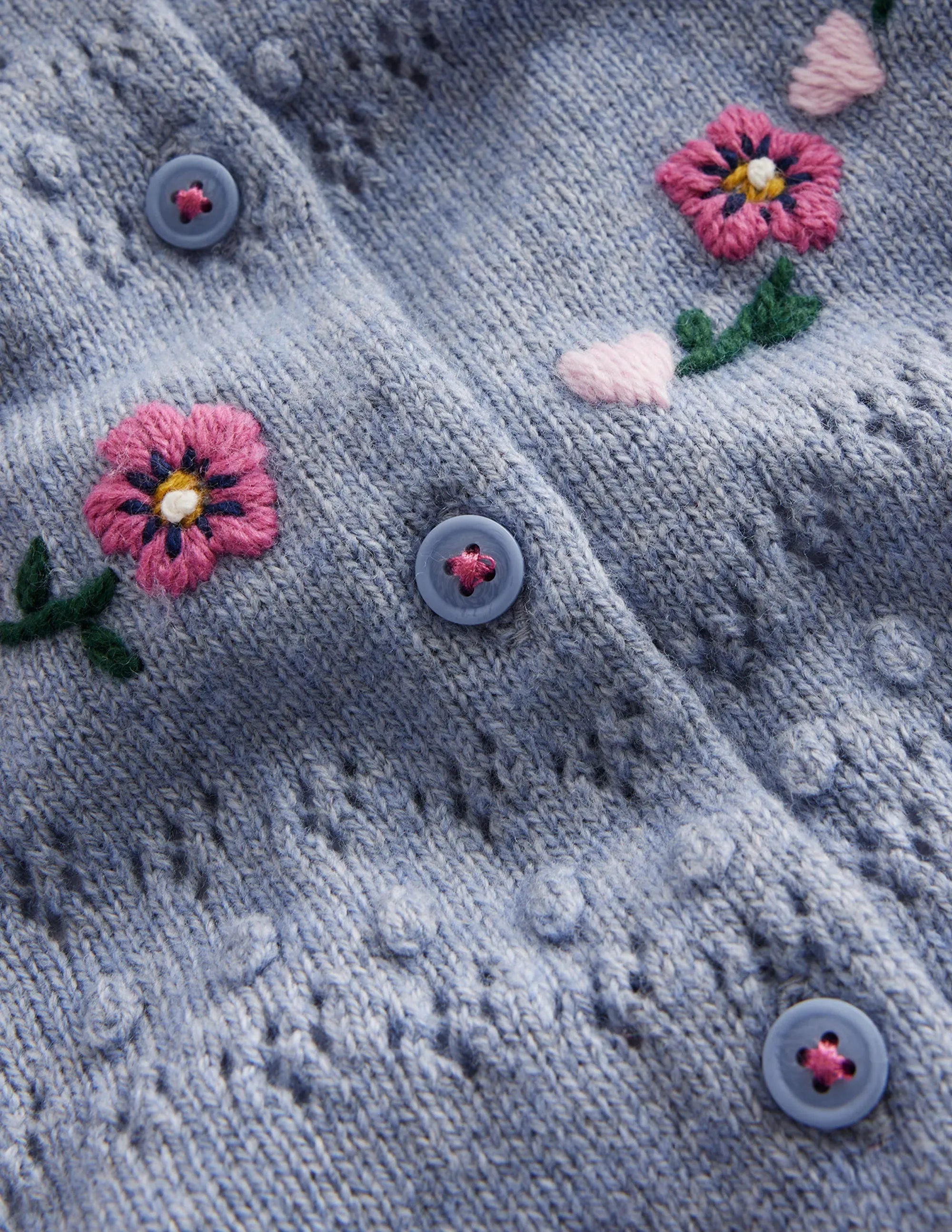Embroidered Frill Cardigan-Pebble Blue